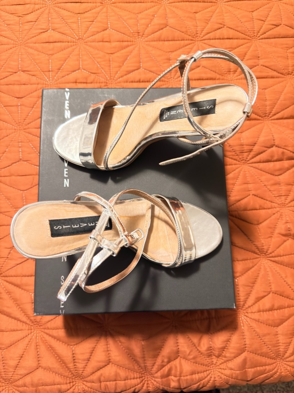 Steve Madden Rees - Silver Foil Strappy Ankle-Heel Sandals